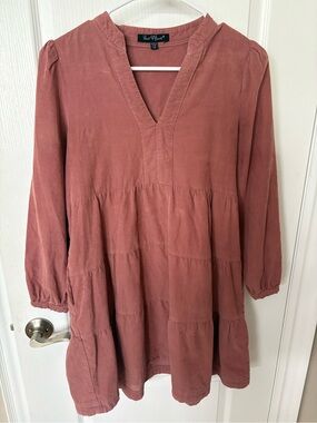 Velvet Heart Corduroy Babydoll Dress in Dusty Rose Pink